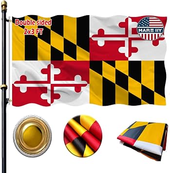 VOLTA Double Sided Maryland State Flag 2x3ft, Outdoor Heavy Duty 3-Ply Durable Polyester Maryland State Flag with Canvas Header/Brass Grommets for Indoor and Outdoor Decoration