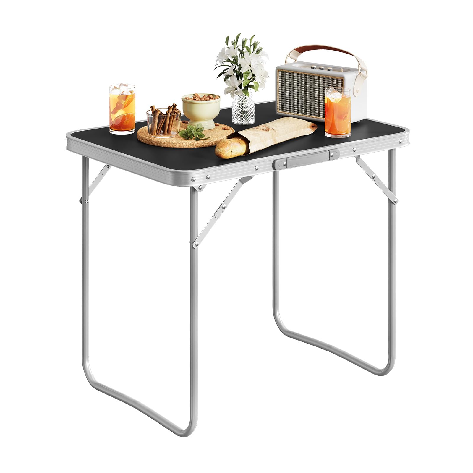 WOLTU Tavolo Campeggio Pieghevole in Alluminio e MDF 70x60x50 cm Nero