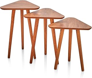 Set of 3 Coffee Table Nesting Coffee End Tables Modern Occasional Side Table Nesting Tables with Wood Leg for Living Room Dining Room Office Kitchen & Bedroom (Brown, Style - 850-09)
