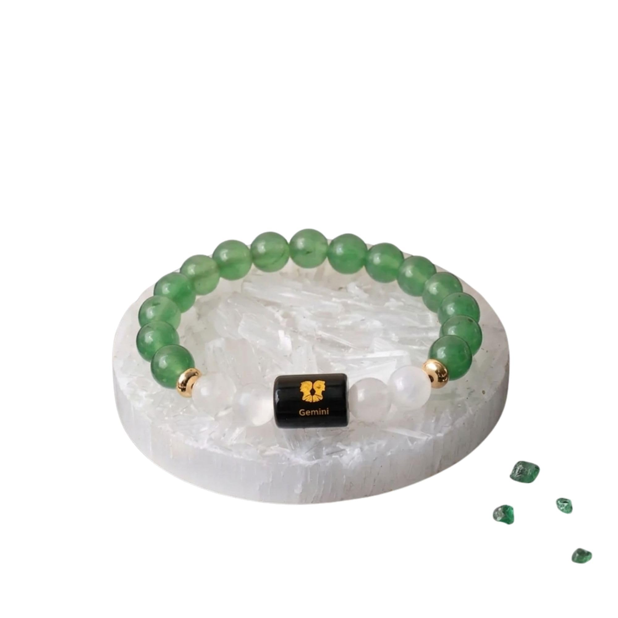 Gemini (Mithun Rashi) Zodiac Green Aventurine & Milky Quartz Bracelet with Natural Raw Selenite Plate – Crystal Gift Combo for Men & Women (Pack of 2)-image-20