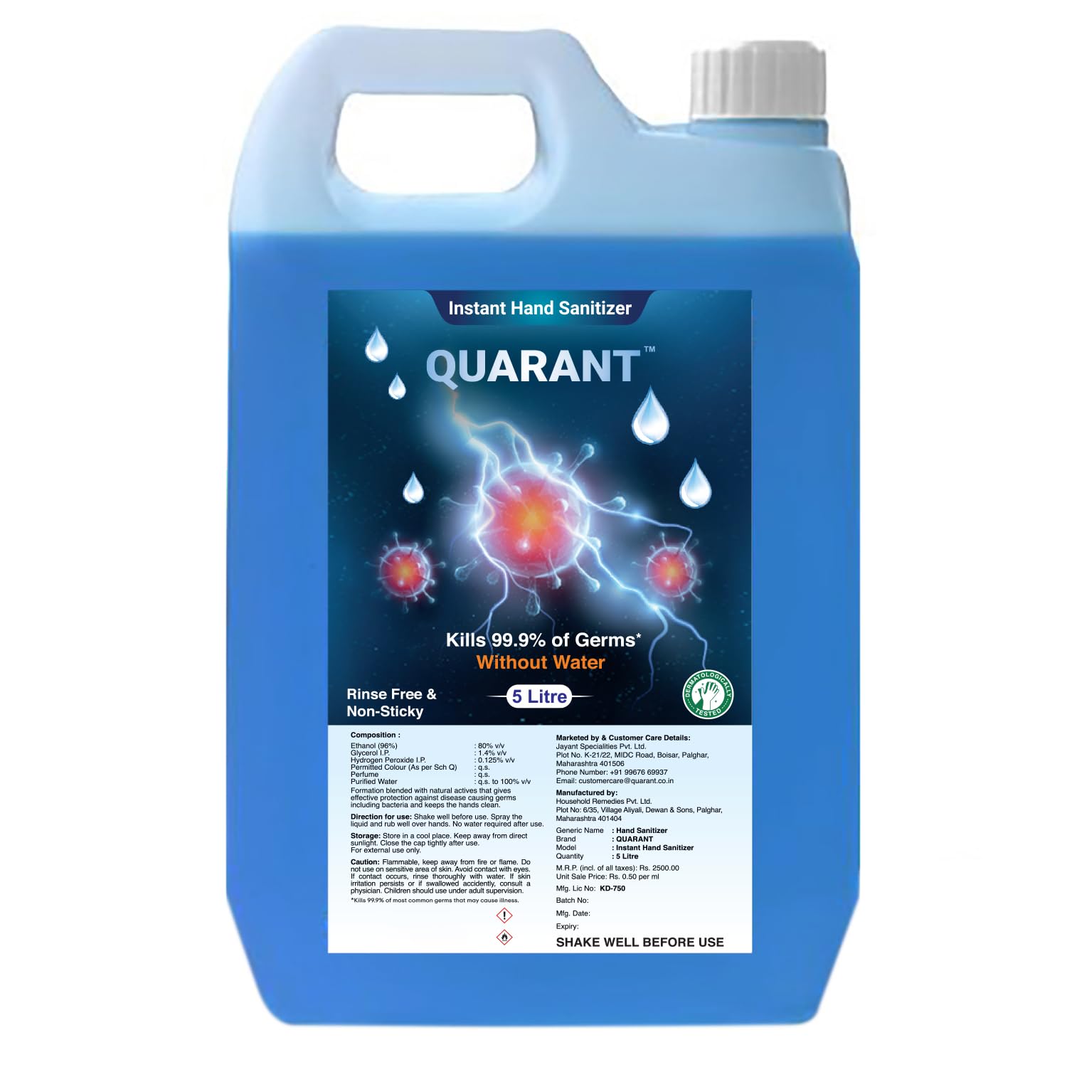 QUARANT 80% Alcohol Based Instant Hand Sanitizer Refill Pack, Kills 99.9% Germs, WHO Recommended Formula & FDA Approved, 5 Litres-picture-21