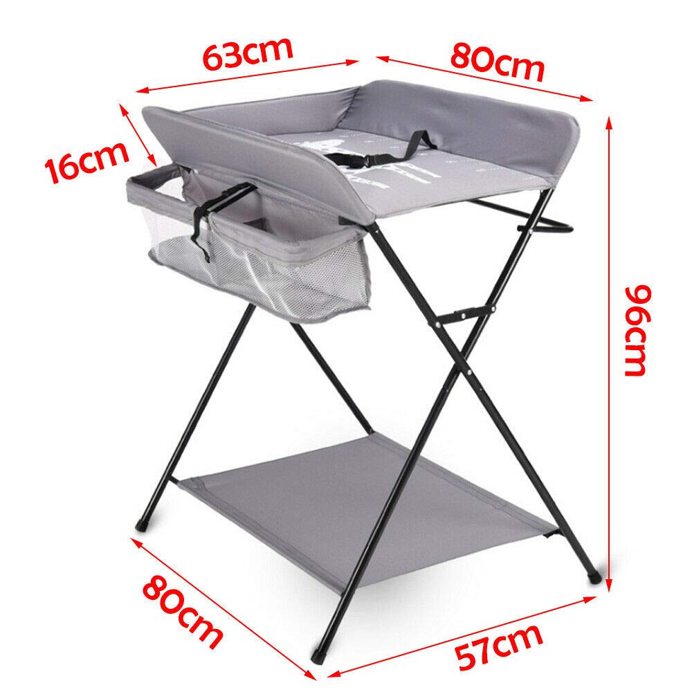 Cambiador portátil con 3 compartimentos, plegable, con cinturón de seguridad (80 x 63 x 96 cm), para bebés menores de 12 meses (hay ruedas + altura regulable)
