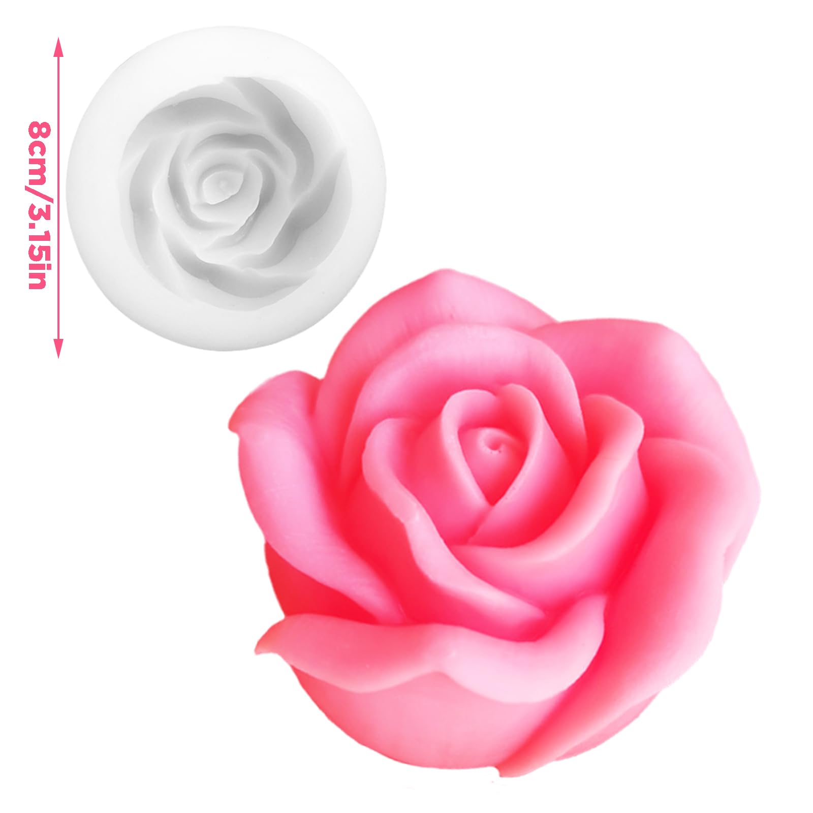 2 moldes para velas de flores, moldes de rosas grandes en 3D, moldes de jabón hechos a mano para fondant, jabón hecho a mano, barra de creación, cera, crayón, pastel, helado, arcilla, decoración