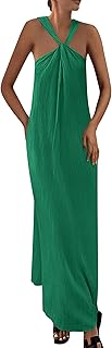 Womens 2025 Casual Long Summer Dresses Sleeveless Strappy Loose Flowy Beach Vacation Maxi Dress with Pockets - Buy now