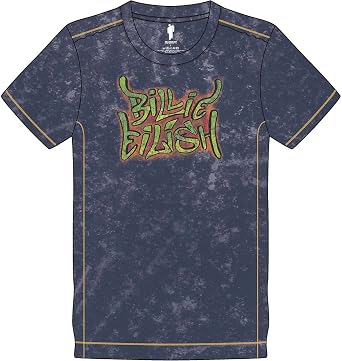Billie Eilish Mens Graffiti Snow Wash Vintage T-Shirt X-Large Navy