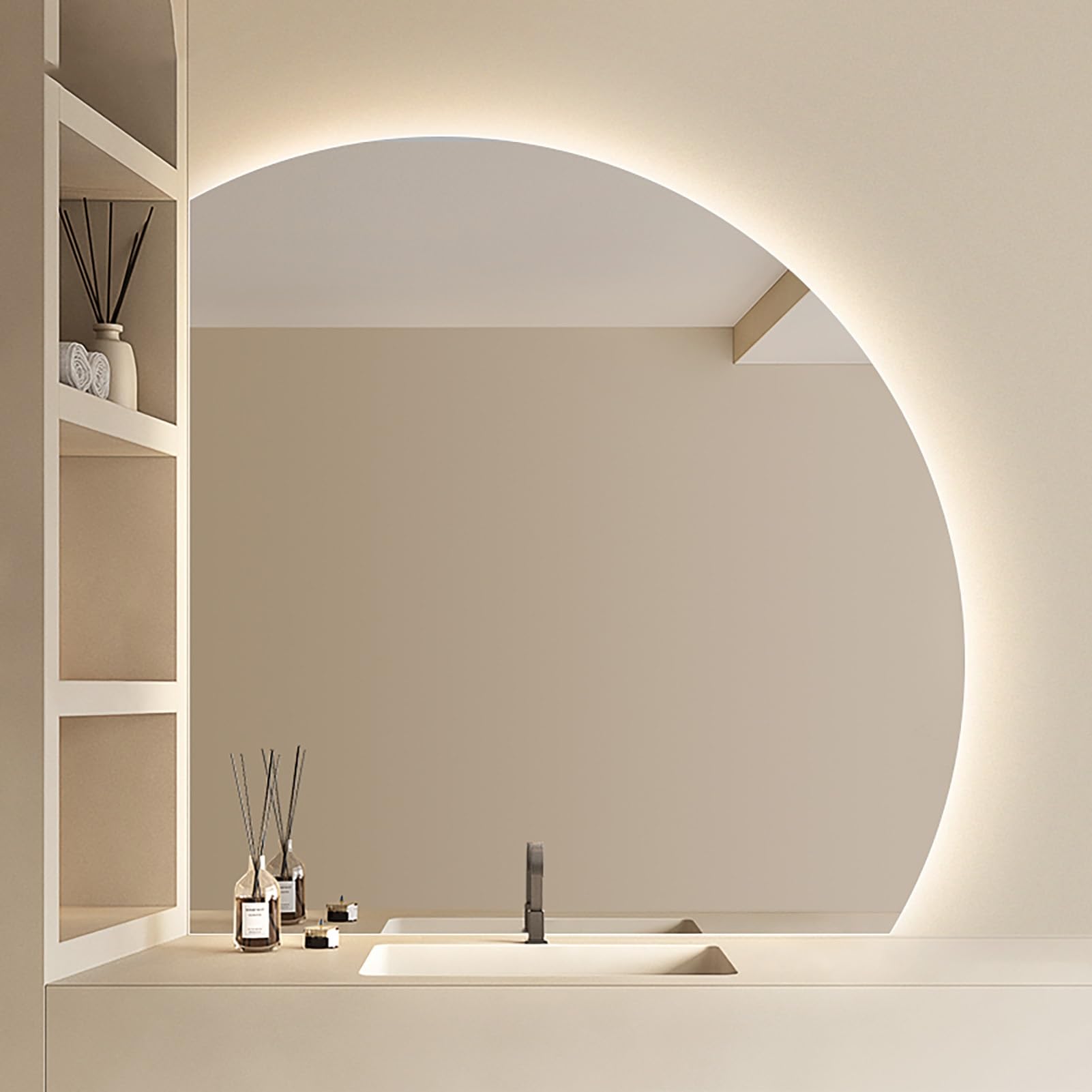 Miroir de salle de bain demi-lune 80 cm rétroéclairé LED avec système antibuée