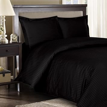 Royal Hotel Bedding King Size Bed in a Bag 8PC Set, 300 Thread Count 100% Cotton, Soft Down Comforter, Striped Black, Sheet Set & Duvet Cover