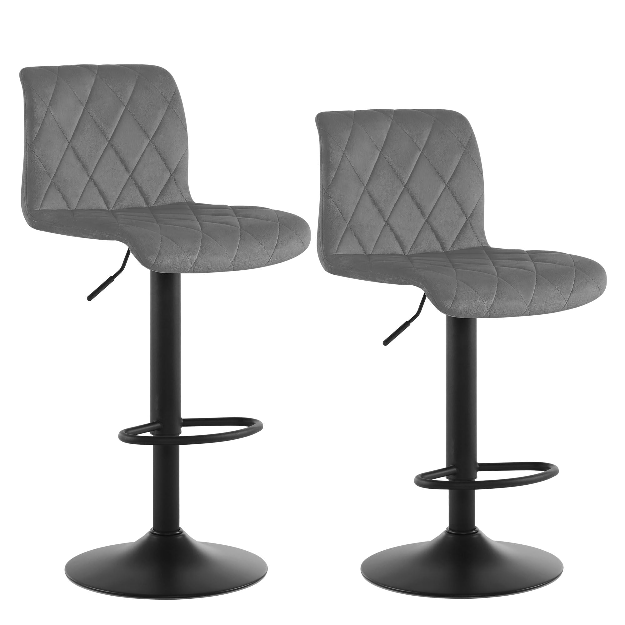 Lestarain Bar Stools Set of 2 Swivel Breakfast Kitchen Counter Barstools with Footrest and Back, Velvet Seat, Dark Grey