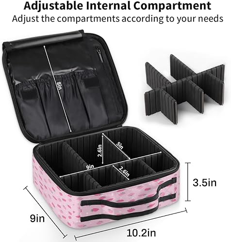 Miniatura 3 de KOBLEN Bolsa de maquillaje de viaje para mujer, grande, cuadrada, portátil, profesional, de tren de coqueta, estuche de cosméticos con asa, patrón