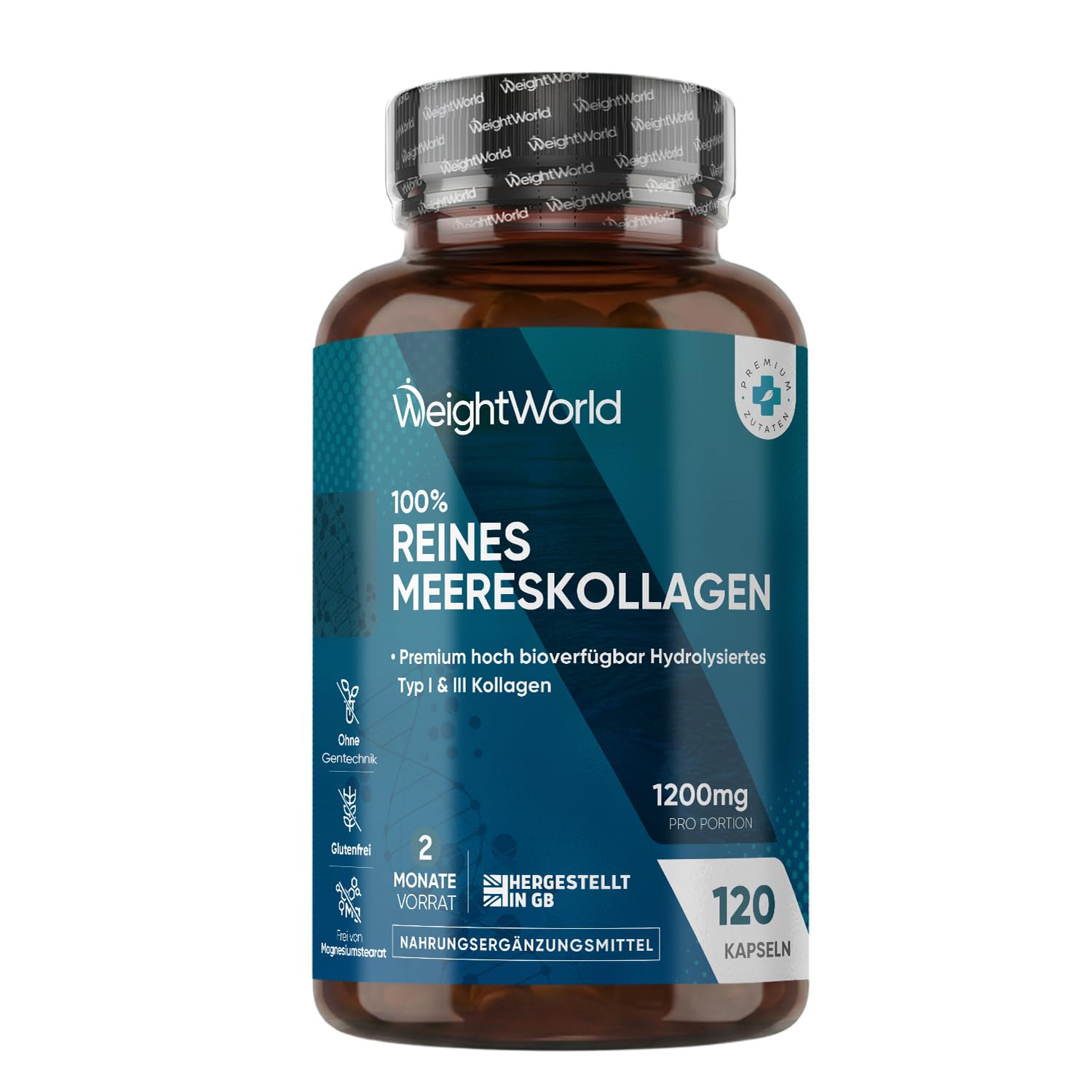 Kollagen Kapseln - 1200mg reines Marine Collagen Typ I und III - Hydrolysierte Fisch Kollagen Peptide - 120 Kapseln für 2 Monate Vorrat - Meereskollagen - Frei von Magnesiumstearat - WeightWorld