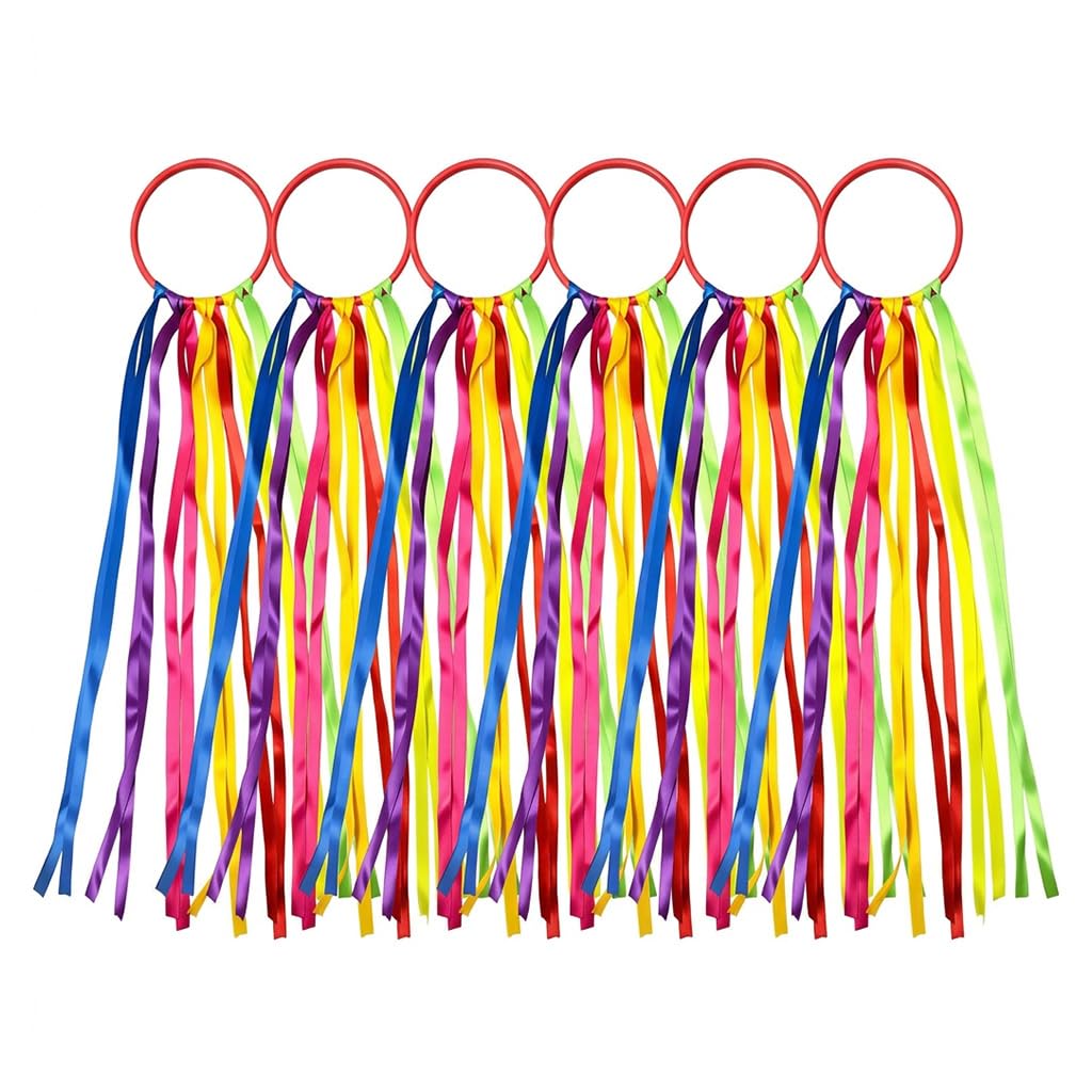 Funver Rainbow Dance Ribbons, 45cm Colorful Gymnastics Rhythm Ribbons with Sticks, Sensory Streamers for Performance Training and Creative Movement Play (6PCS Rainbow)