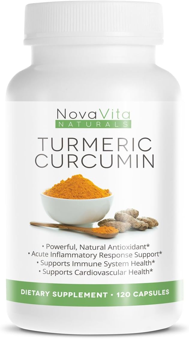 NovaVita All Natural Turmeric Curcumin Bulk 120 Capsules - 1000mg / 2 Capsules - All Natural Antioxidants - Pure Extract Curcuminoids | Made in The USA