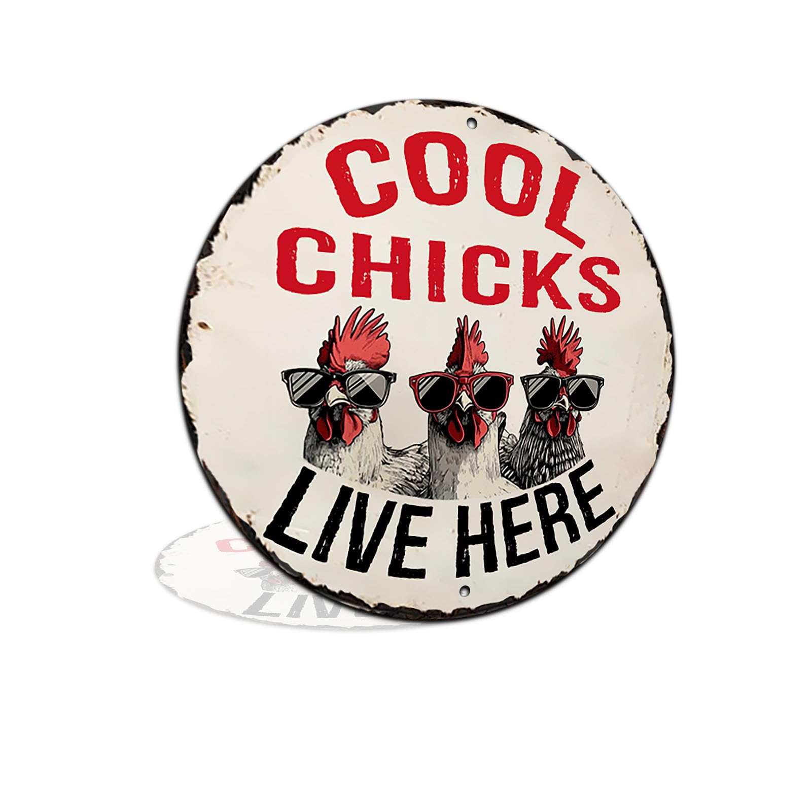 Cool Chicks Live Here Metal Tin Sign for Home Farmhouse Chicken Coop 8x8 Inch Round Aluminum Wall Decor (2596)