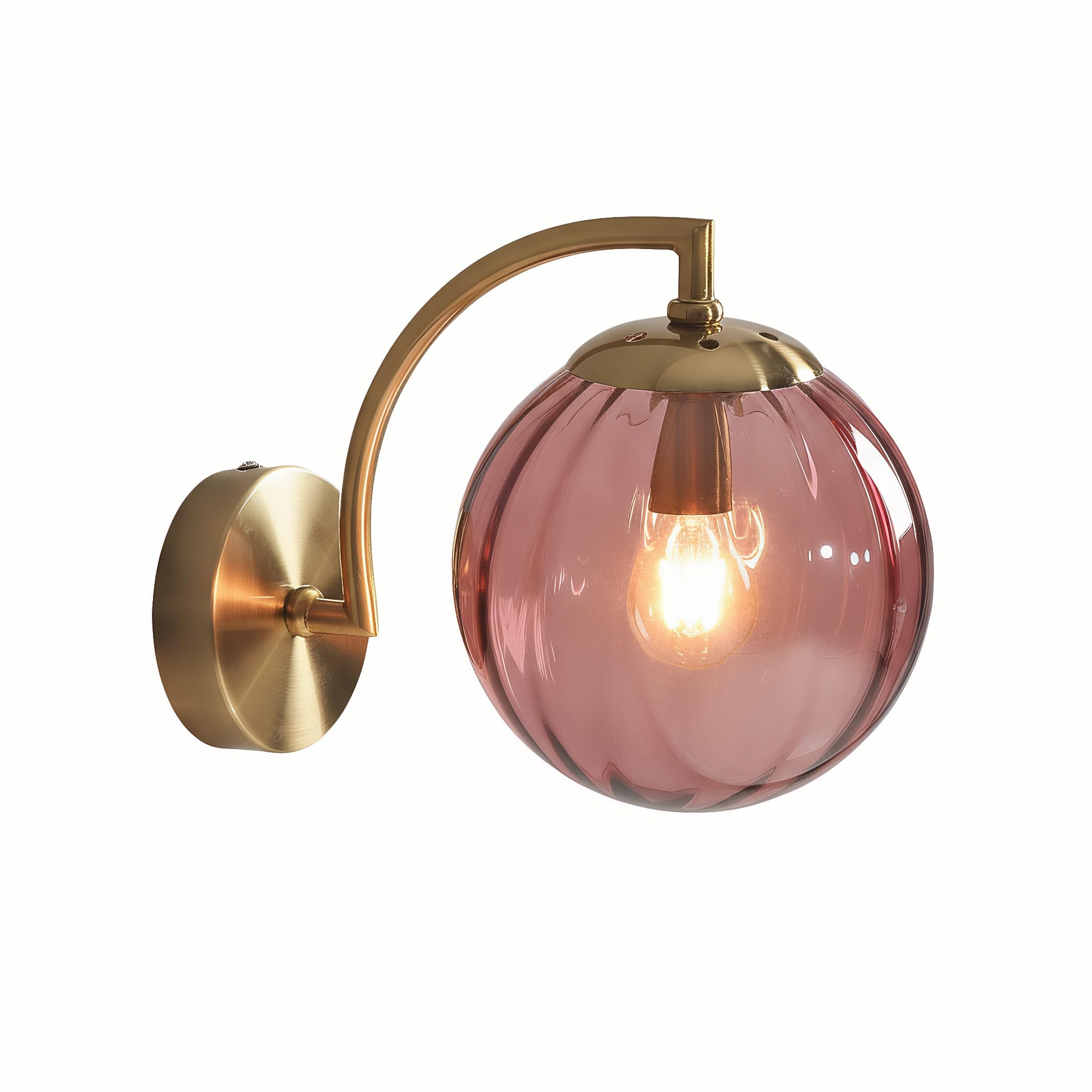 Lfsem Burgundy Vintage Wall Sconce With 15Cm Glass Globe & Gold Base | E27 Wall Lamp For Bedroom, Bathroom & Hallway | Elegant Indoor Wall Light (Red)