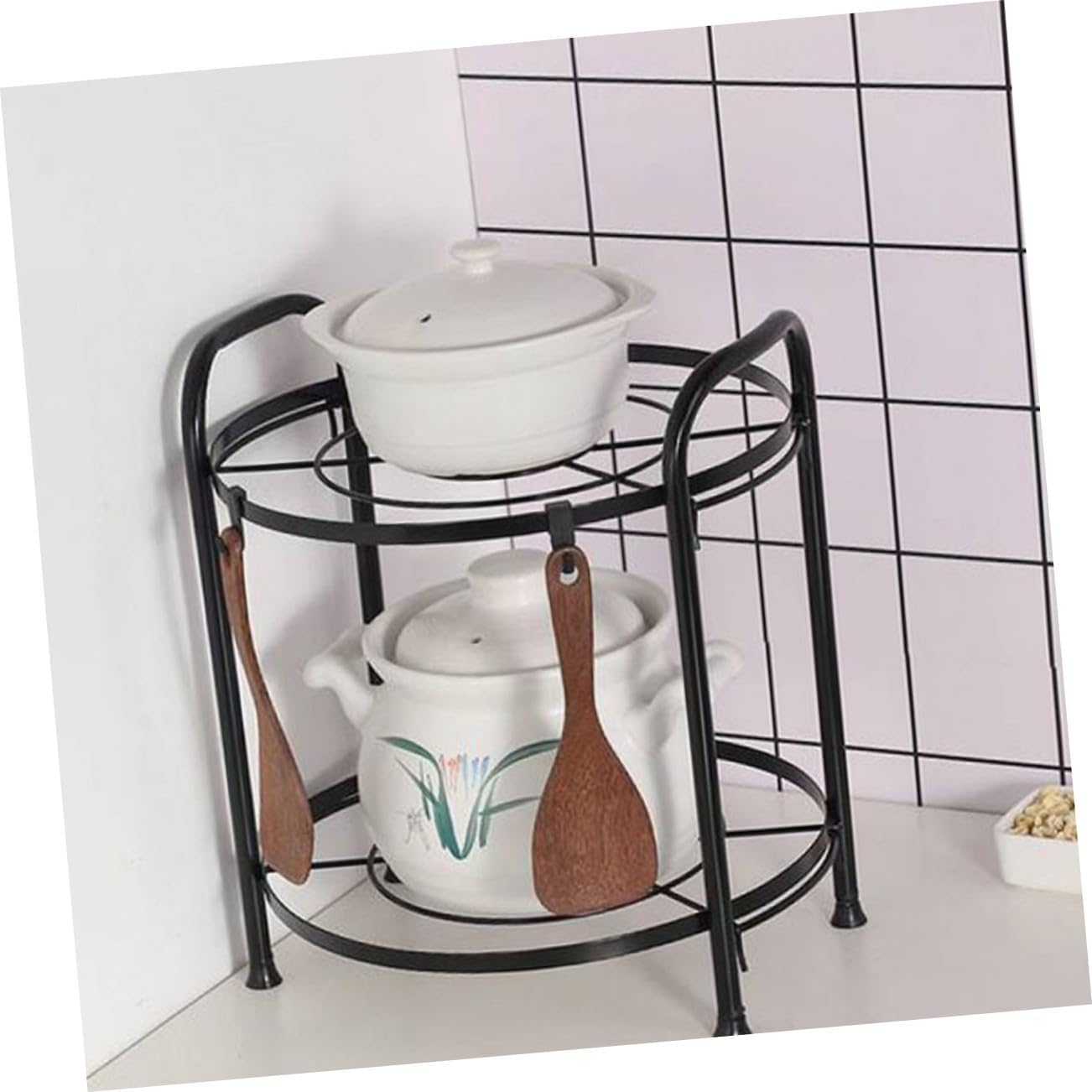 Two-layer Detachable Kitchen Storage Shelf Multipurpose Pan and Pot Rack Holder Black for Floor Use Creative Space-saving Organizer for Cookware and Bakeware