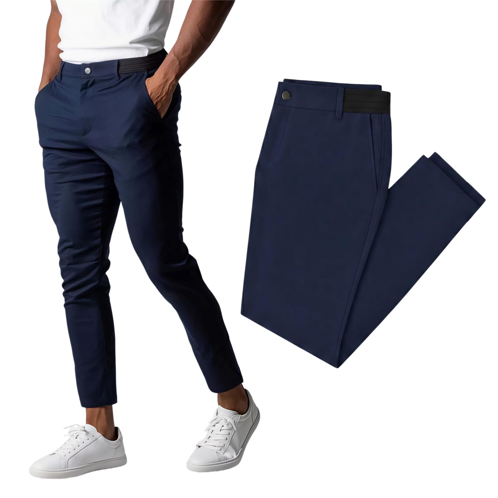 Bellutia Pantalon Extensible MorphoFit, Pantalon Homme Extensible Respirant Coupe ajustée Taille élastique Tissu Stretch léger sans Repassage séchage Rapide Anti-Taches Confort Quotidien
