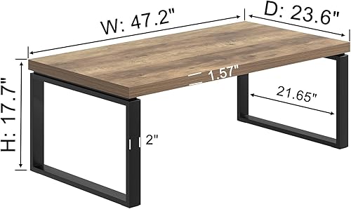 Miniatura 2 de EXCEFUR - Mesa de café, mesa moderna de madera y metal para sala de estar, mesa central industrial rectangular para oficina en casa, roble rústico,