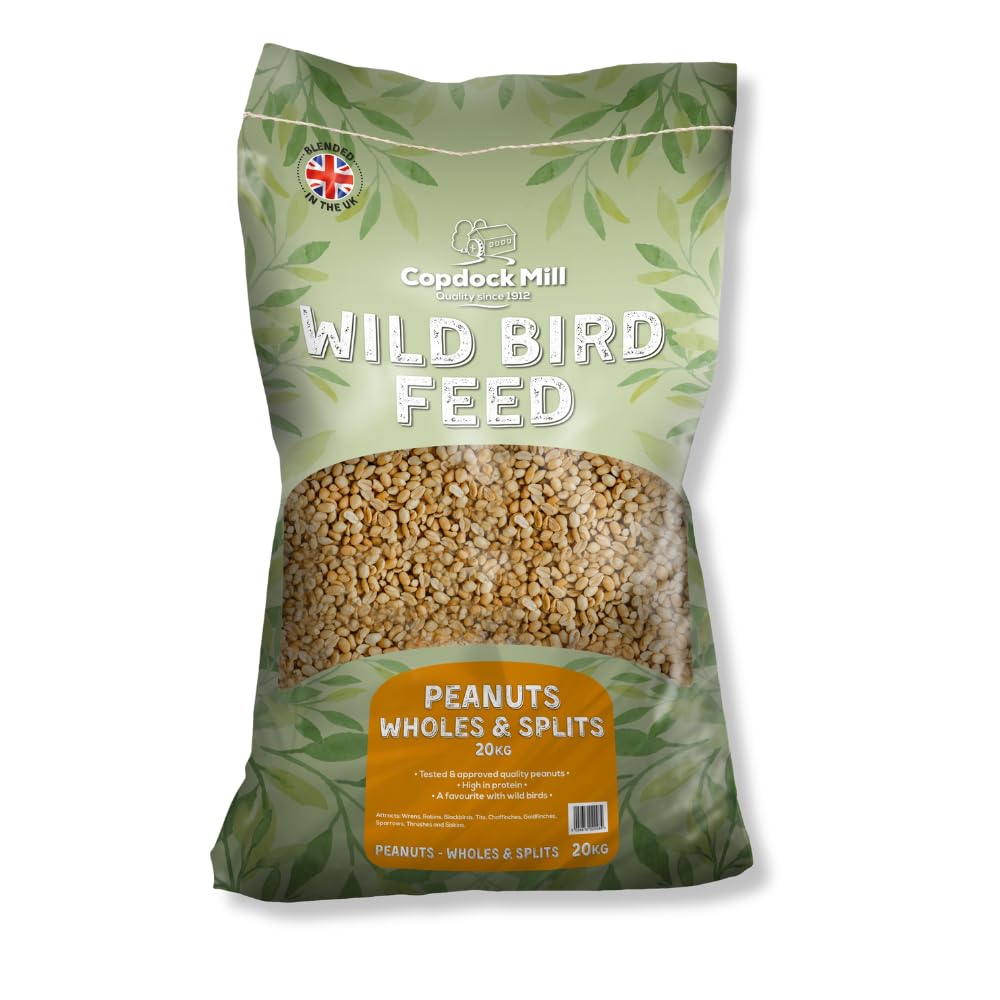 Copdock Mill Bird Peanuts 20kg - Whole & Split Peanuts for Wild Birds Suitable for All Species - 100% Natural Nutritional Feed, High In Energy, Protein Rich