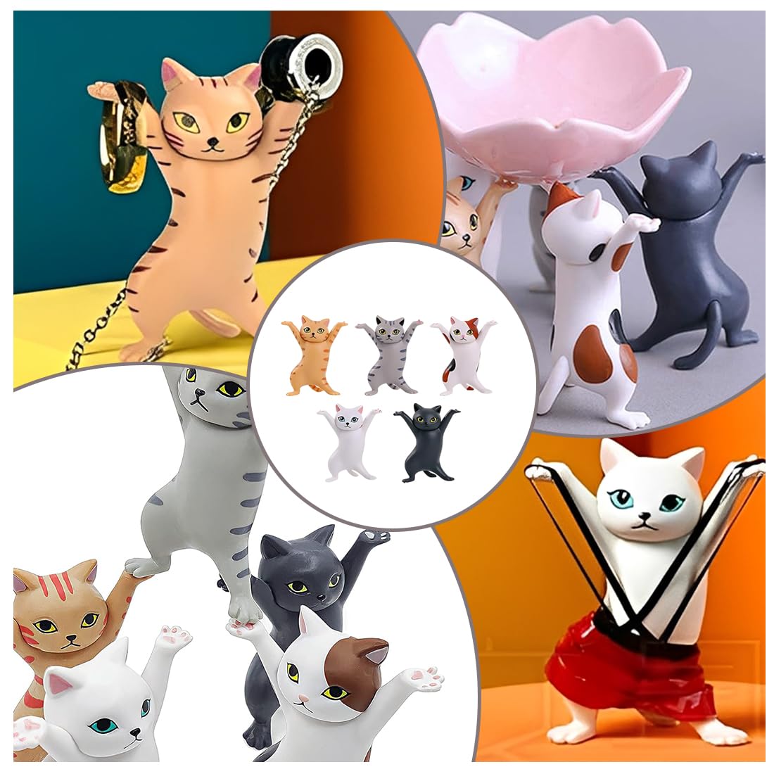 5 Piezas Divertido Gato Portalápices Baile Gato Figura Gato Auriculares Gato Soporte Sin Ataúd