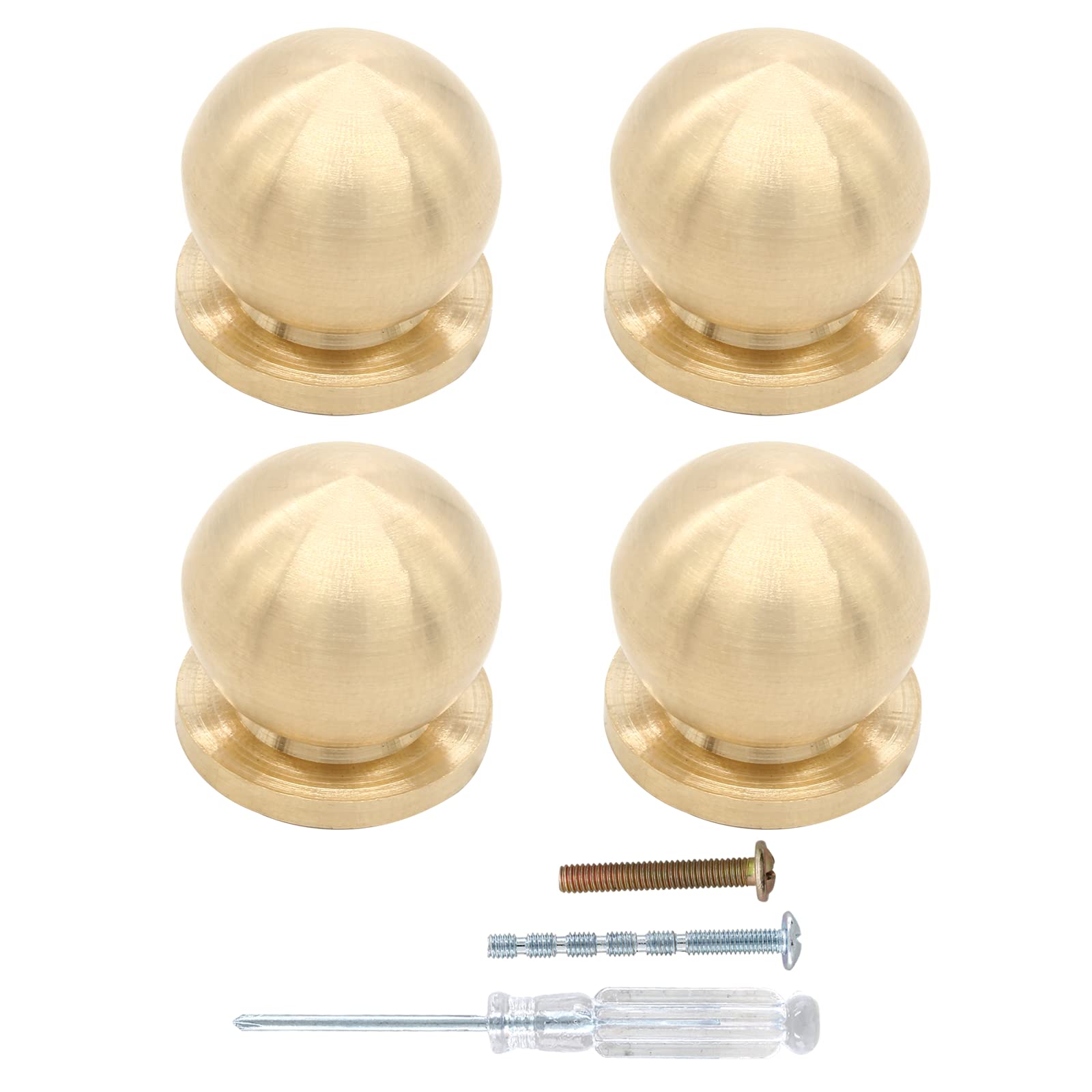 Kyuionty4 Pcs 3/4 Inch (19mm) Diameter Round Solid Brass Cabinet Knobs, Small Brass Drawer Pulls Knobs for Kitchen, Dresser, Jewelry Box (Gold)