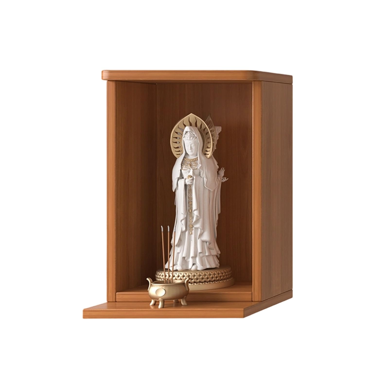 JNTFNE Wall Mounted Buddhist Shrine, Wood Altar Cabinet for Buddha Guanyin, Tabletop or Hanging Prayer Table Home Decor(Rosewood-A,30cm/11.8in)