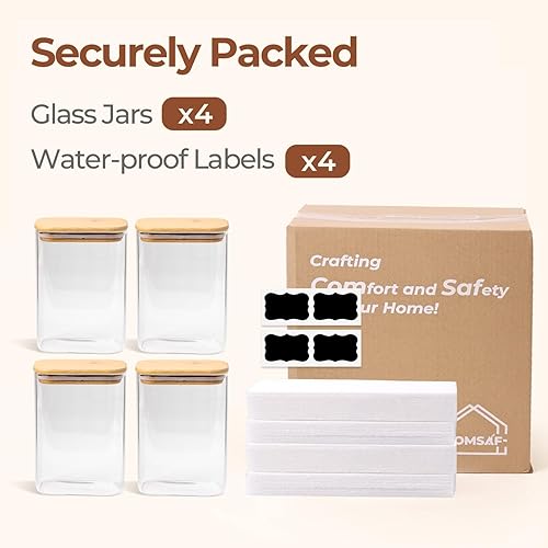 Miniatura 8 de ComSaf Contenedores de almacenamiento de vidrio rectangulares de 1.2 cuartos de galón con tapas, frascos de vidrio con tapas de bambú, tarro de