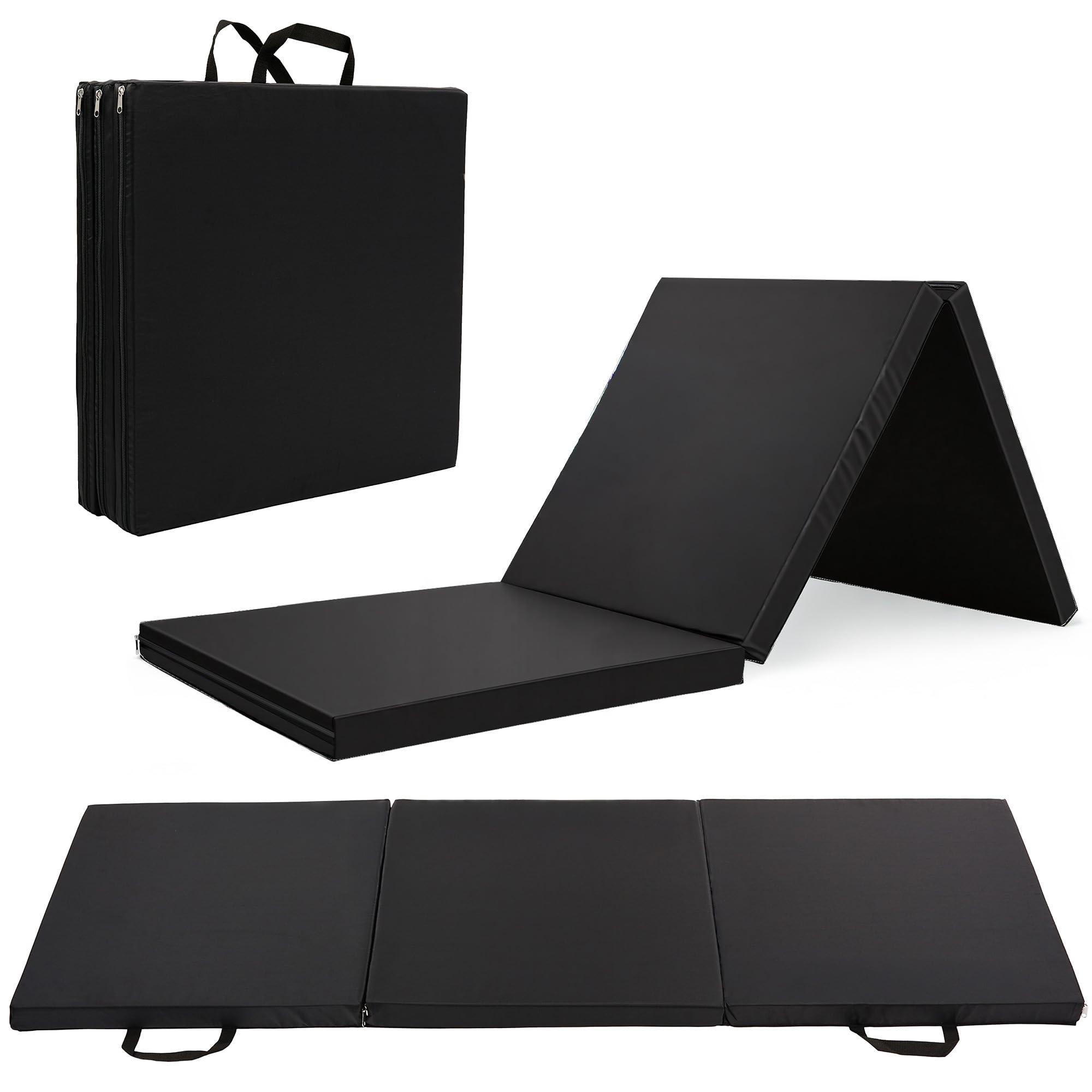 Sunny Health & Fitness - Tappetino pieghevole per ginnastica, extra spesso, con manici per il trasporto, per esercizi, yoga, fitness, aerobica, arti marziali, cardio
