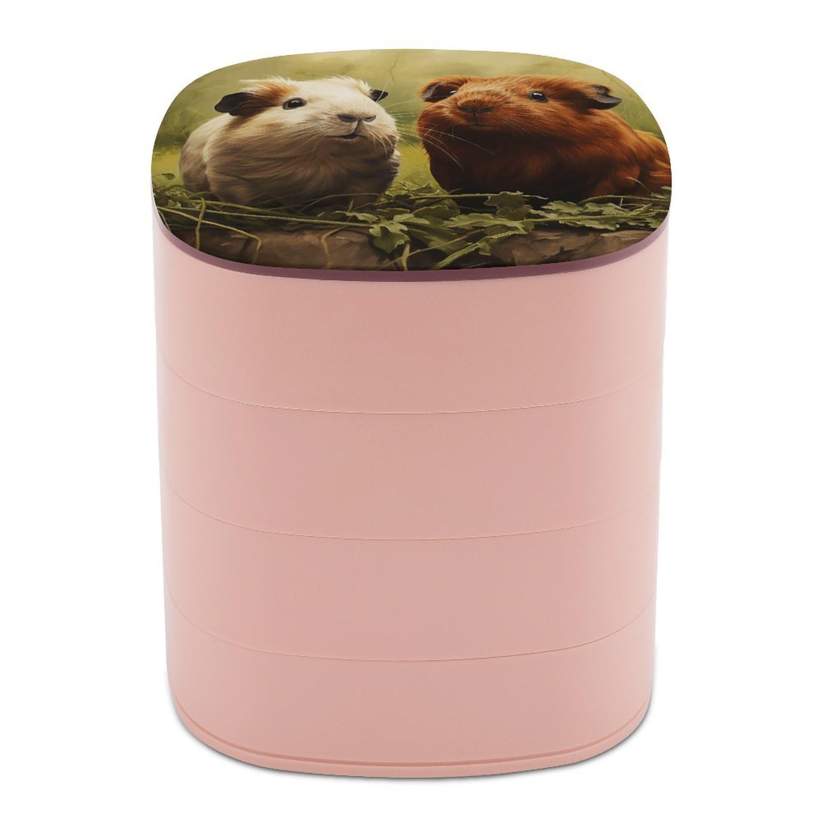Btcowzrv Women's Style Guinea Pig On The Grass Jewelry Organizer With Mirror, 4-Layer Rotating Jewelry Box For Ring Earring Necklaces Bracelets Hair Accessories, Gift For
