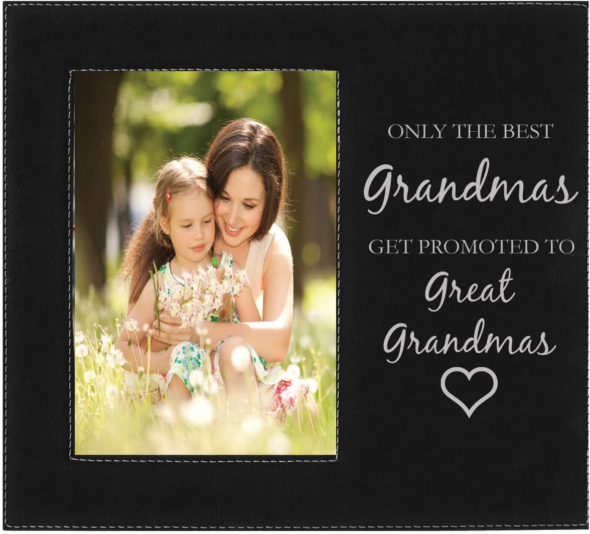 Only The Best Grandmas Get Promoted To Great Grandma Faux Leather Black Leatherette Personalized Group Picture Family 5x7 Custom Portrait Vertical Photo Frame