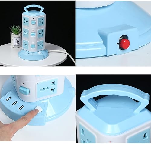 Miniatura 7 de Regleta de alimentación con protector de sobretensiones de torre con 3 puertos USB y 8 enchufes universales, cable de extensión de 6.6 pies,
