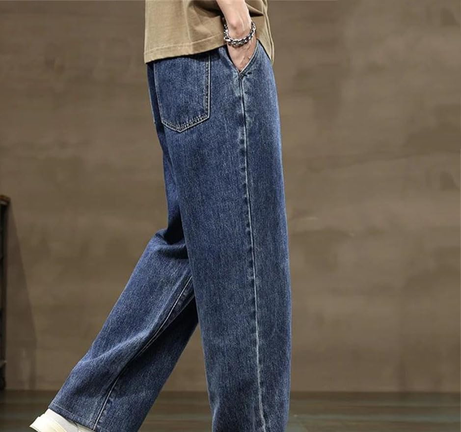 Men Drawstring Jeans Y2k Style Loose Fit Straight Denim Pants Wide Leg Casual Streetwear Trousers3
