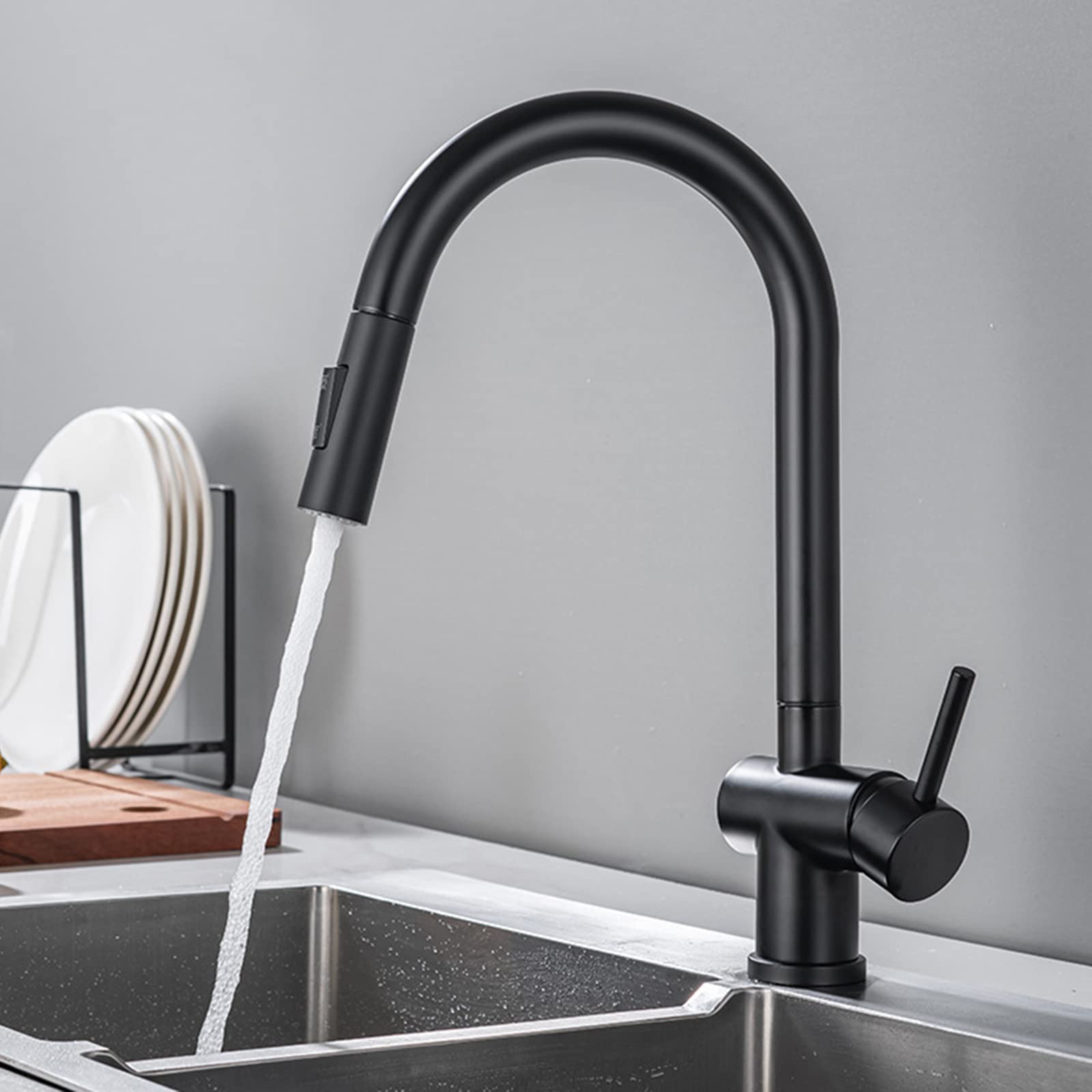 ZYCHSJXA Faucets with Spray, Sink Faucet Swivel Stainless Steel Hot and Cold Water Telescoping Pull Out Kitchen Mixer FaucetBlack(Brushed Gold)