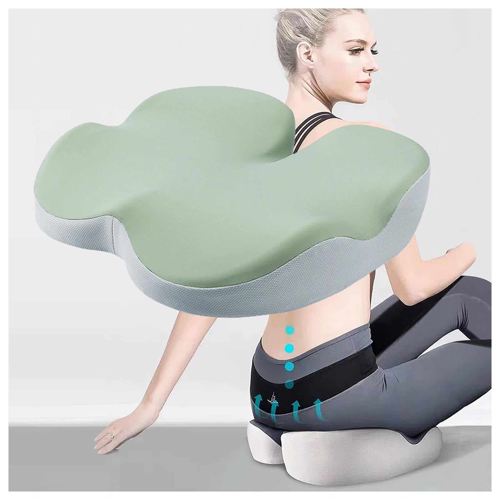 HAZARA Cojin Antiescaras Lavable Ergonómico Cojines De Asiento para El Dolor De Coxis,Alivio del Dolor De Espalda,B-Green