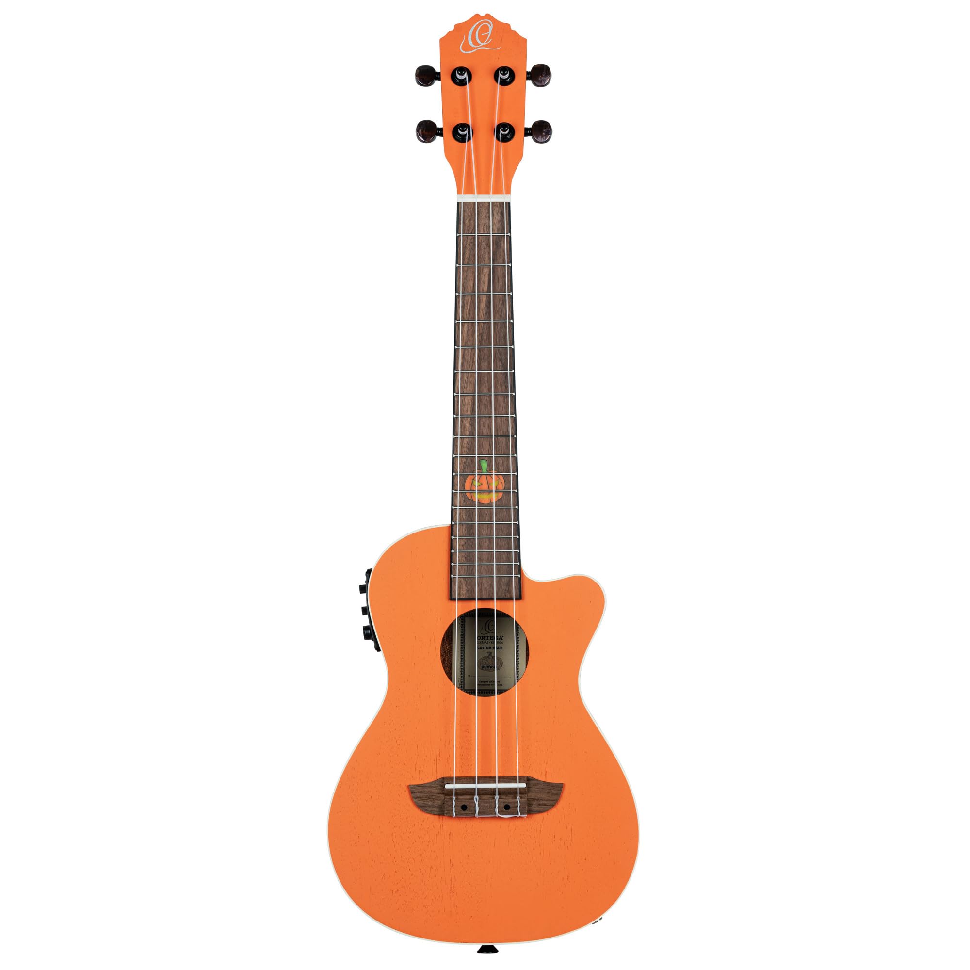 Ortega Guitars Ukulélé Concert Électro-Acoustique – Série Custom Built Halloween Edition – Okoumé, Orange (RUHWCE)