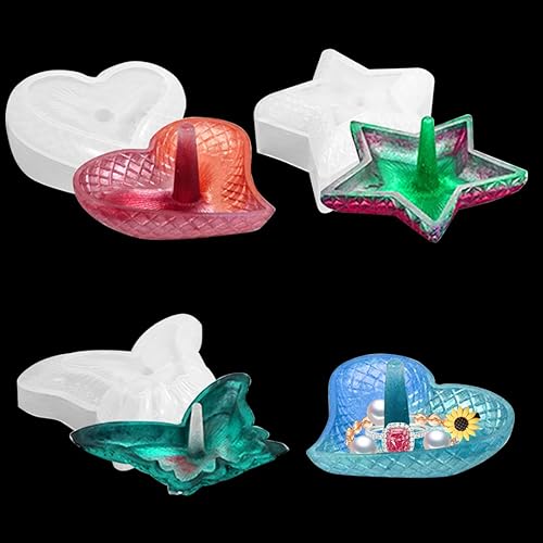 Zayookey 3 moldes de resina para anillos en forma de corazón, moldes de silicona para anillos de mariposa, molde de bandeja de joyería de pentagrama