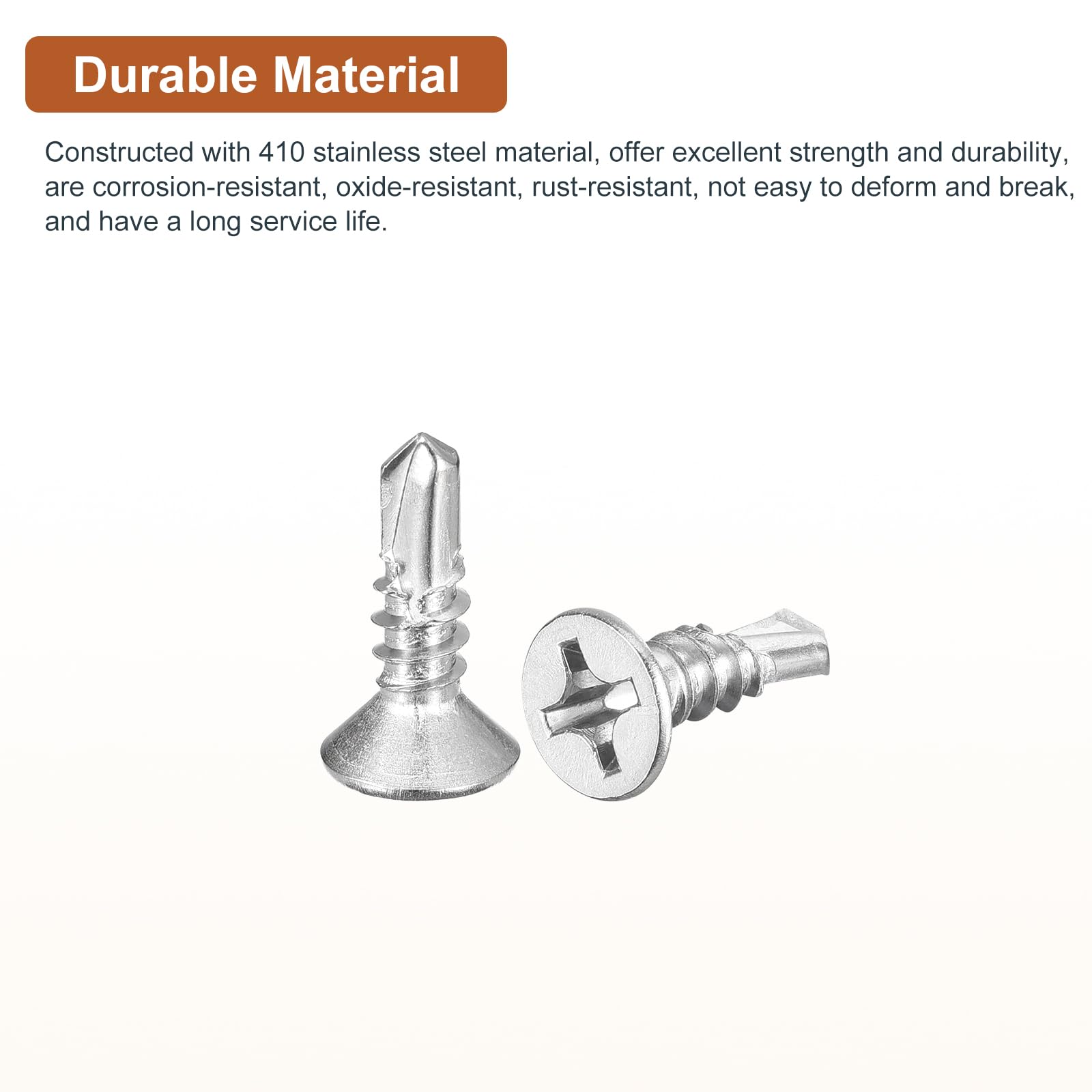 DTGN 100Pcs ST5.5x19mm Self Drilling Screws, 410 Stainless Steel Flat Head Phillips Sheet Metal Screw - Image 3