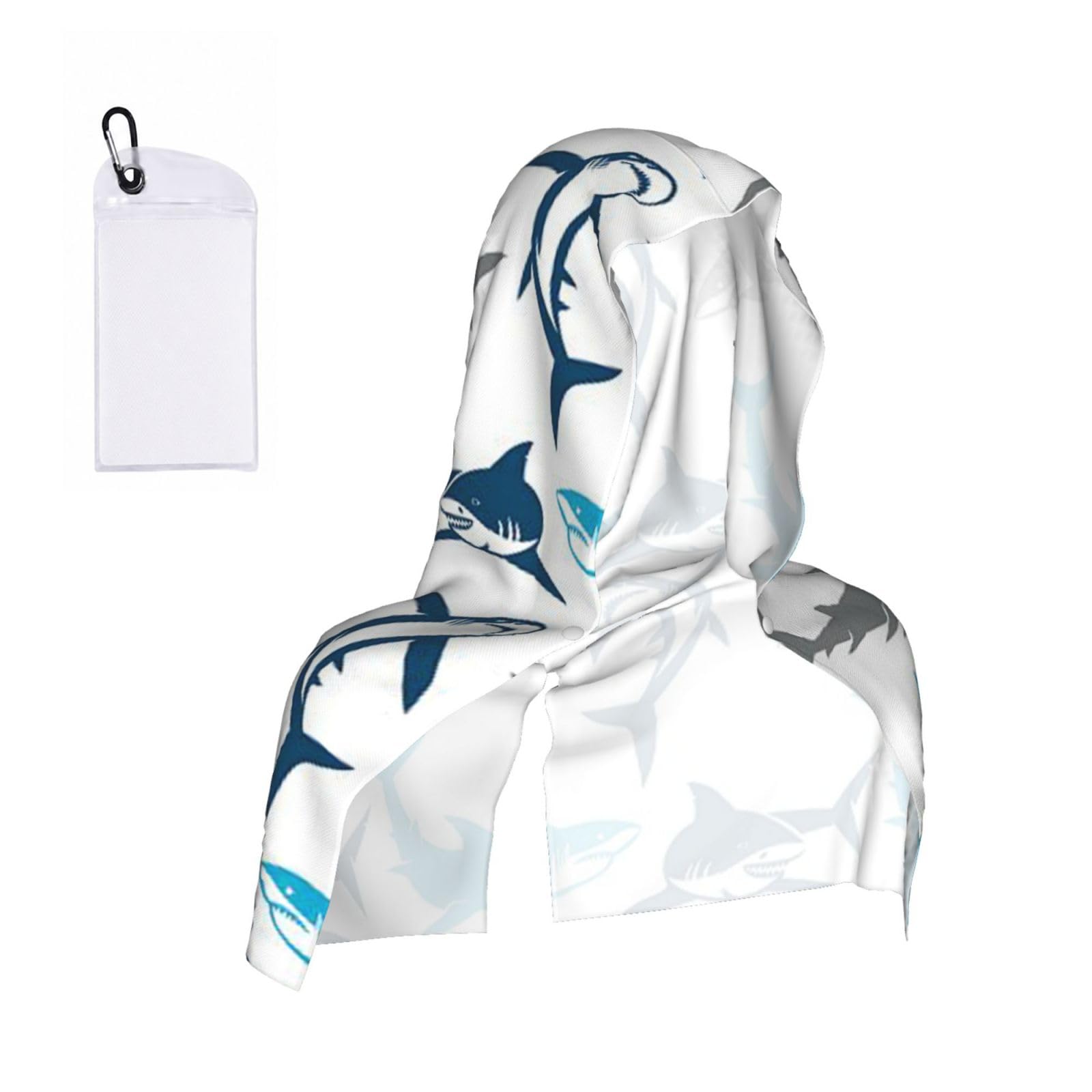 EZDLOWVBA Sharks Print 2 Pack Cooling Hoodie Towels,Sports Headscarf, Neck Wrap Scarf,Breathable Cooling Towel For Neck And Face, Travel, Swimming, Training