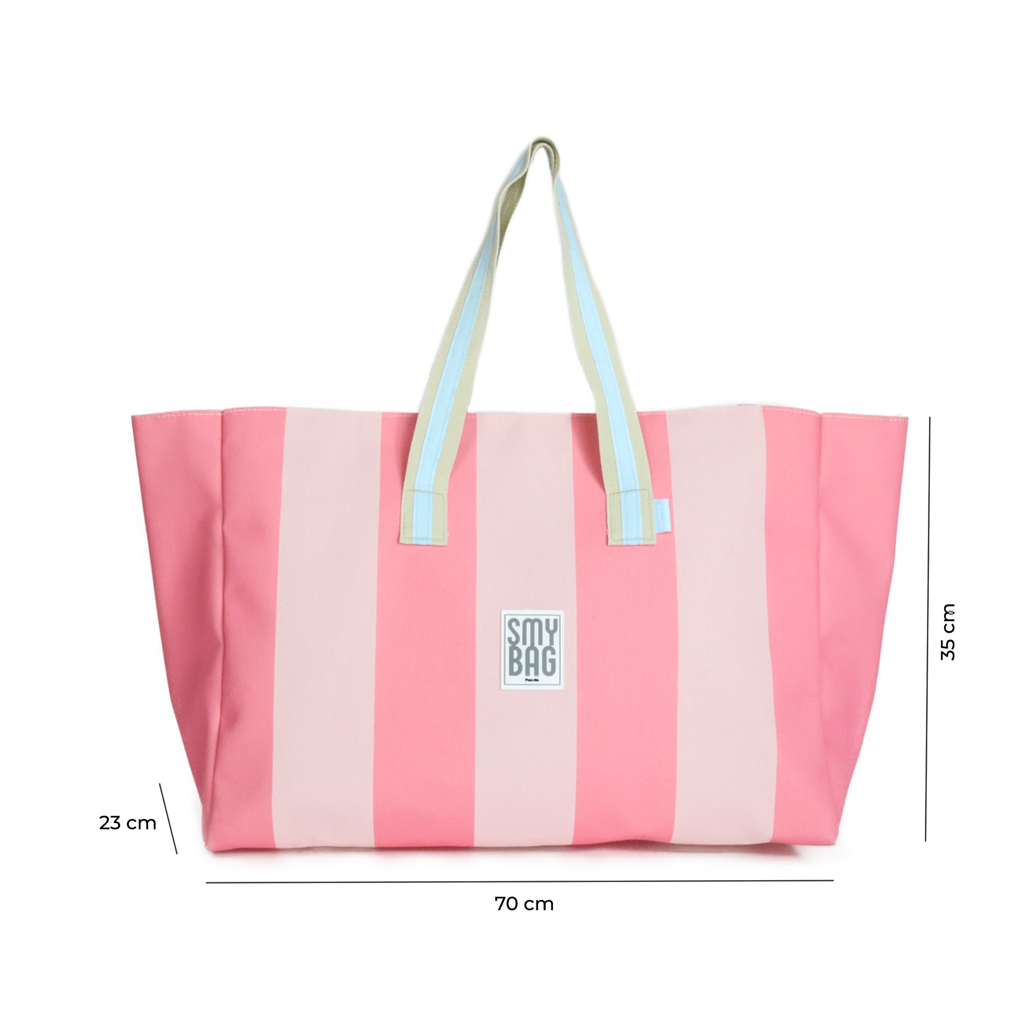 Ponette - Bolsa de Playa Familiar XXL de Rayas Anchas con Asas a Contraste, Forro, Bolsillo, Cintas para Cierre, Playa, Piscina, Tote, Marca Española