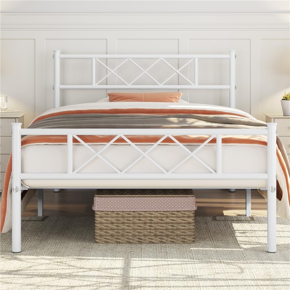 Yaheetech Cadre de Lit 90x190cm avec sommier Tête de lit Design en X Blanc