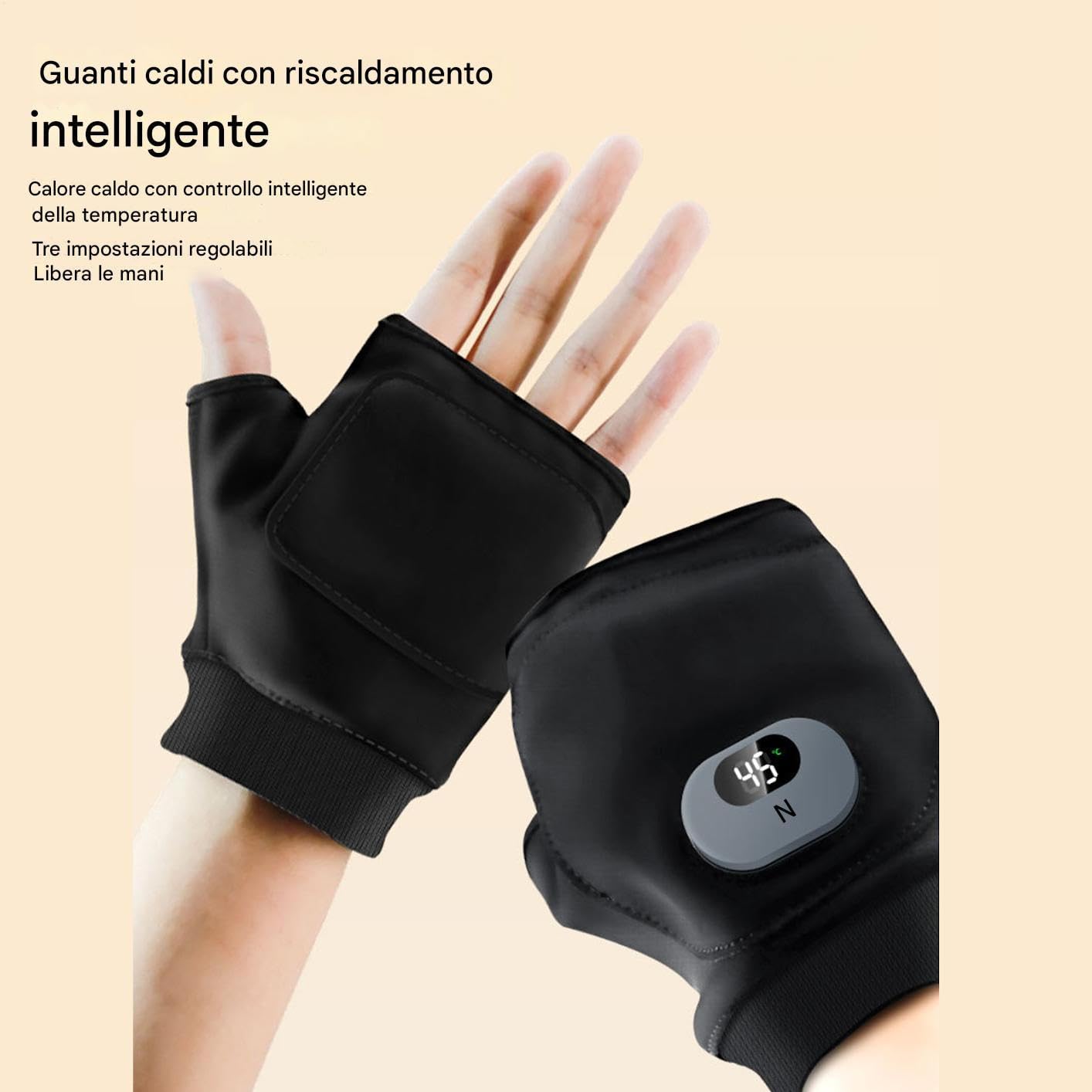 Guantes calefactables eléctricos | 3 niveles pantalla digital guantes térmicos sin dedos, guante eléctrico para clima frío | para camping, ciclismo, carreras al aire libre, conducción