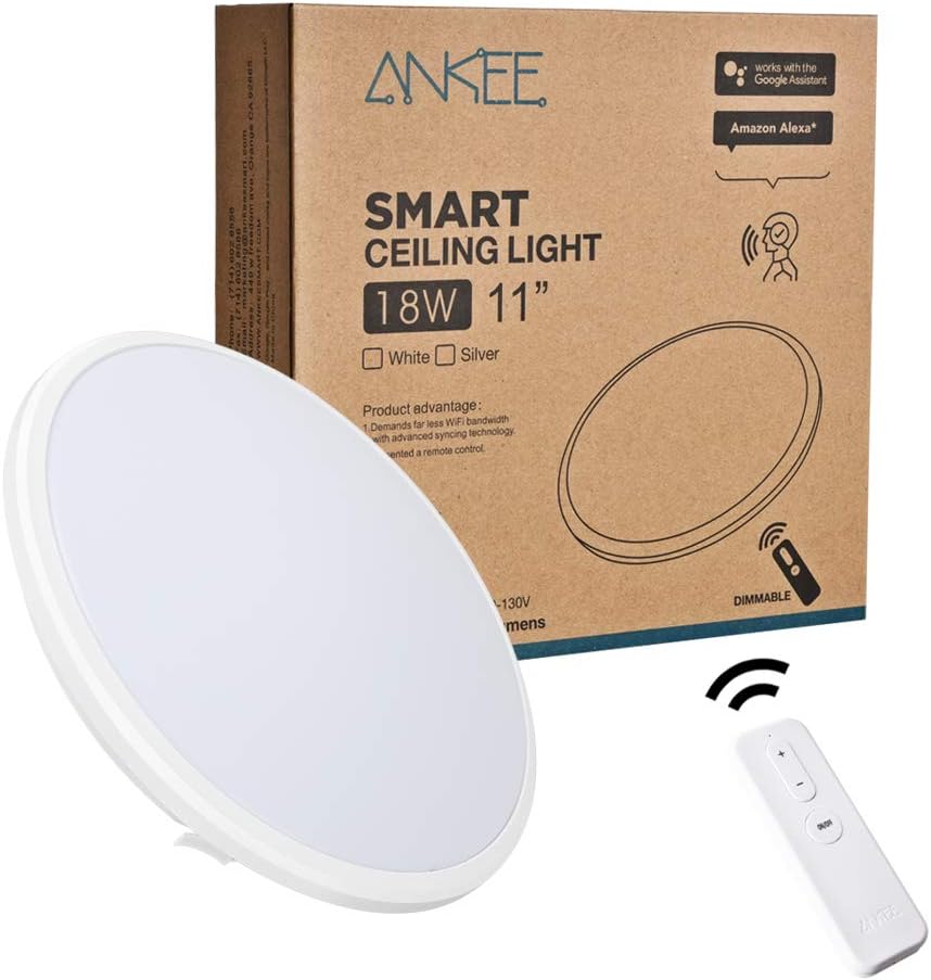 ANKEE Smart LED Ceiling Light 18W - No Hub Required 11" Ceiling Light | Dimmable 3000K Warm White Flush Mount Ceiling Light, Compatible with Alexa and Google Assistant (11" White)