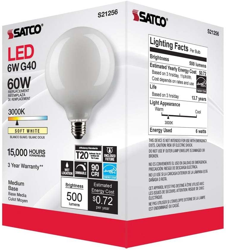 Satco S21256 6G40/WH/LED/E26/930/120V - 6 Pack