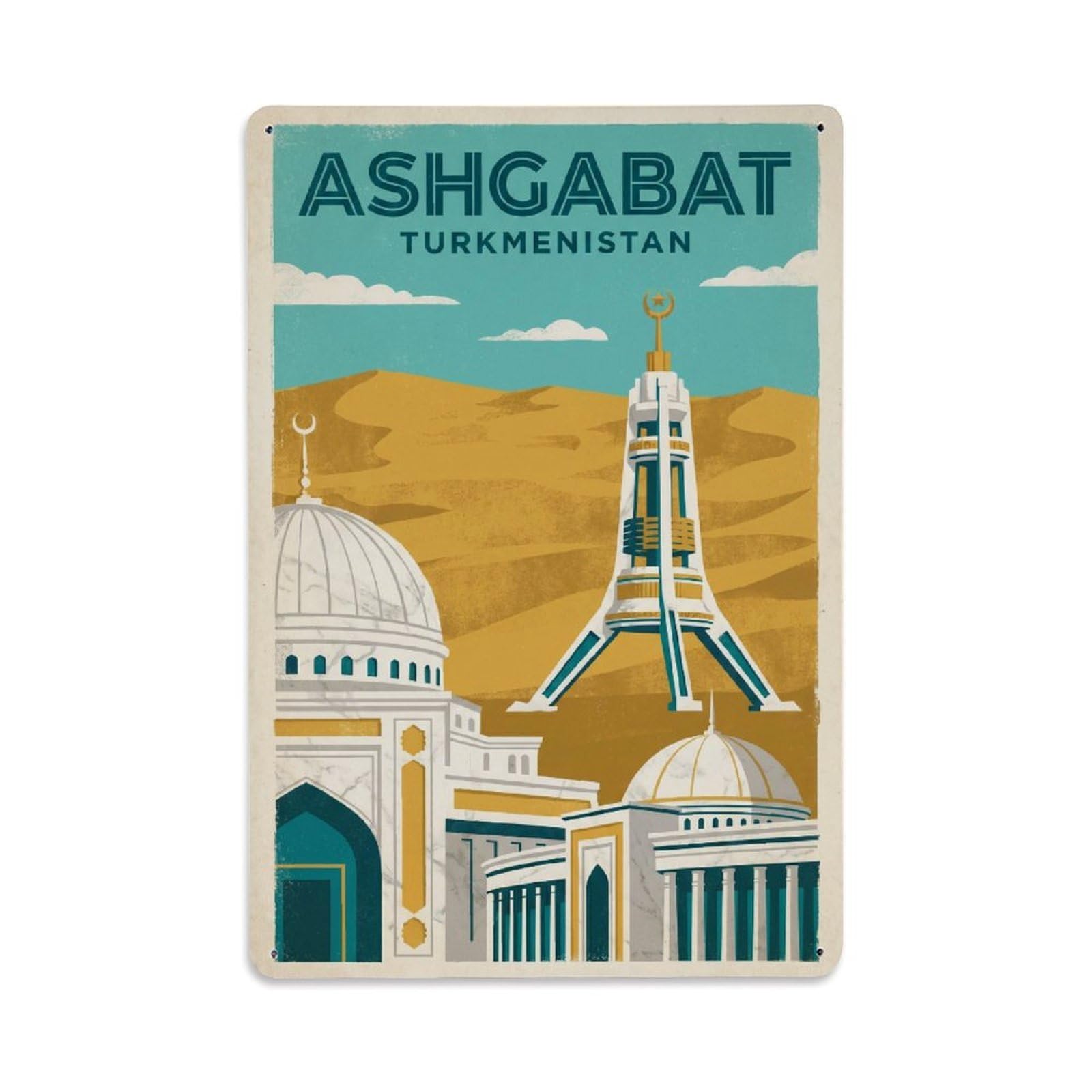 Huiyhb 8X12inch(20X30cm) Turkmenistan Ashgabat Vintage Metal Tin Sign