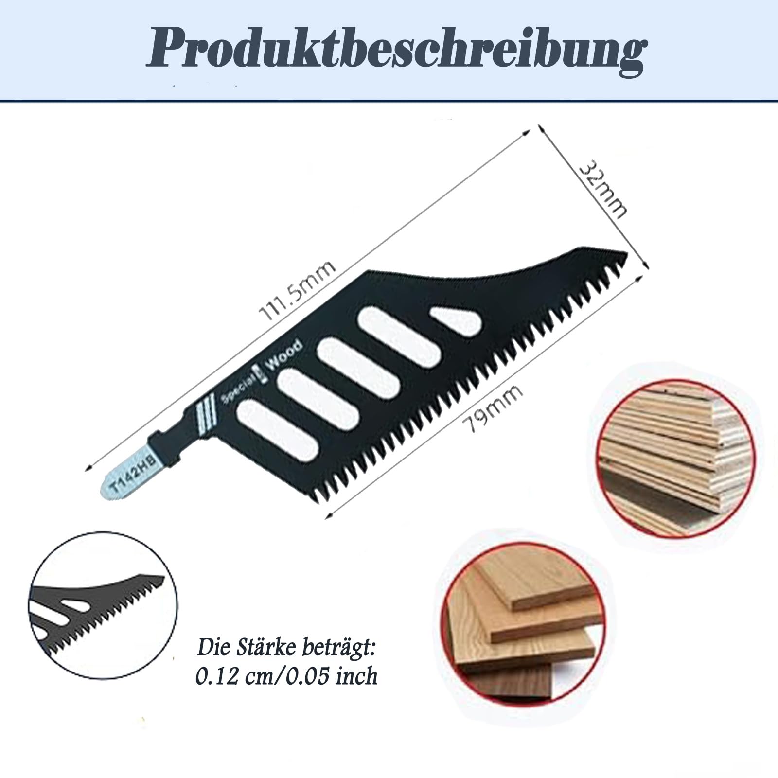 Juego de 10 hojas de sierra de calar de 112 mm – Profesional en T para corcho, madera contrachapada, tablero de fibra