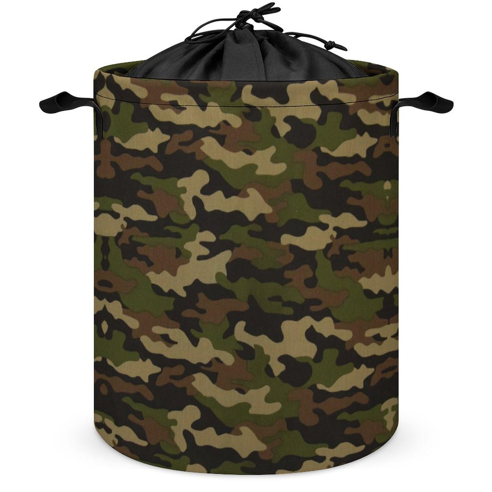 Qjjinxior Drawstring Laundry Hamper, Army Camouflage Laundry Basket, Washing Basket with Handle