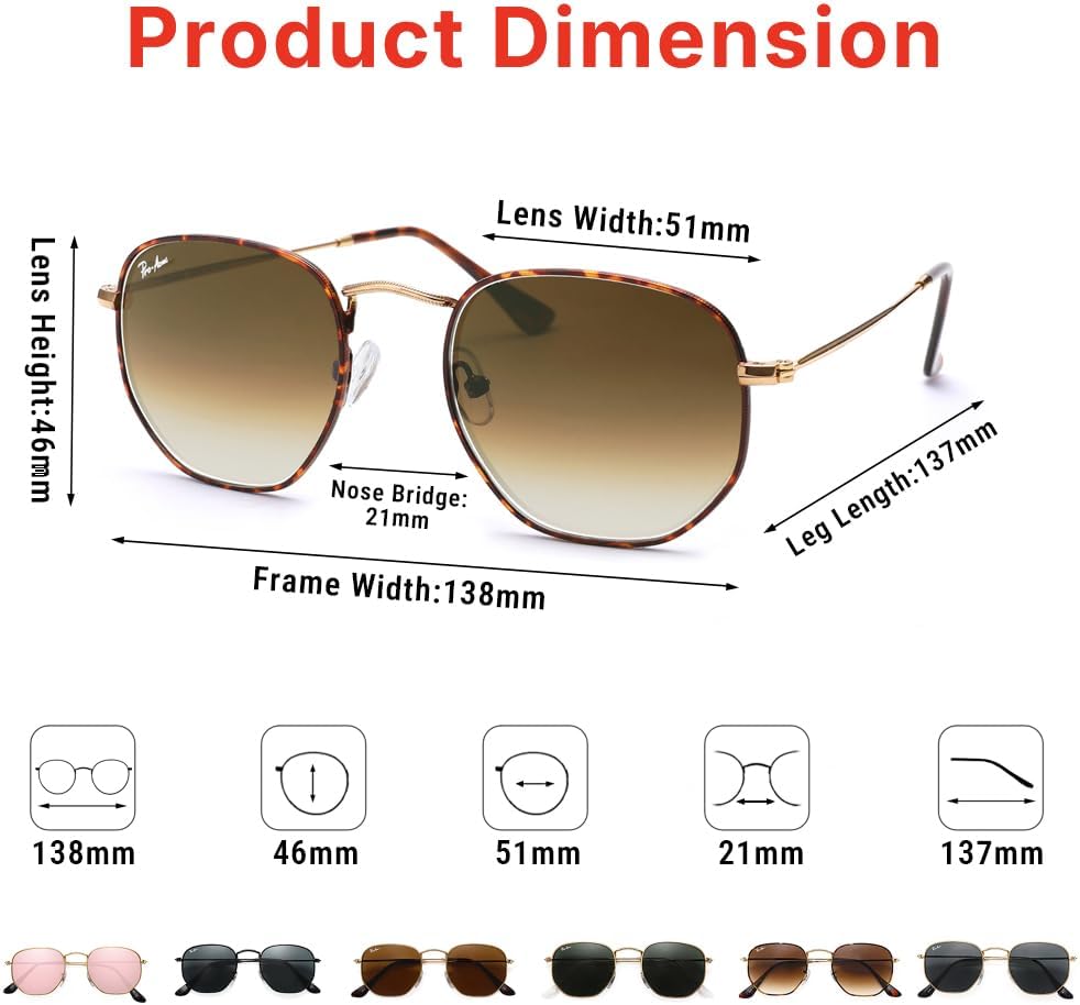 Pro Acme Small Square Sunglasses for Women Men 100% Real Glass Lens Hexagonal Frame - Image 5