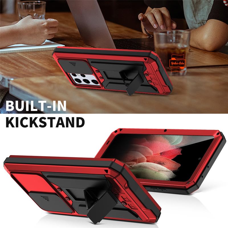 Coque Galaxy S22 Plus étanche avec protection d'écran intégrée et armure métallique rouge - 7