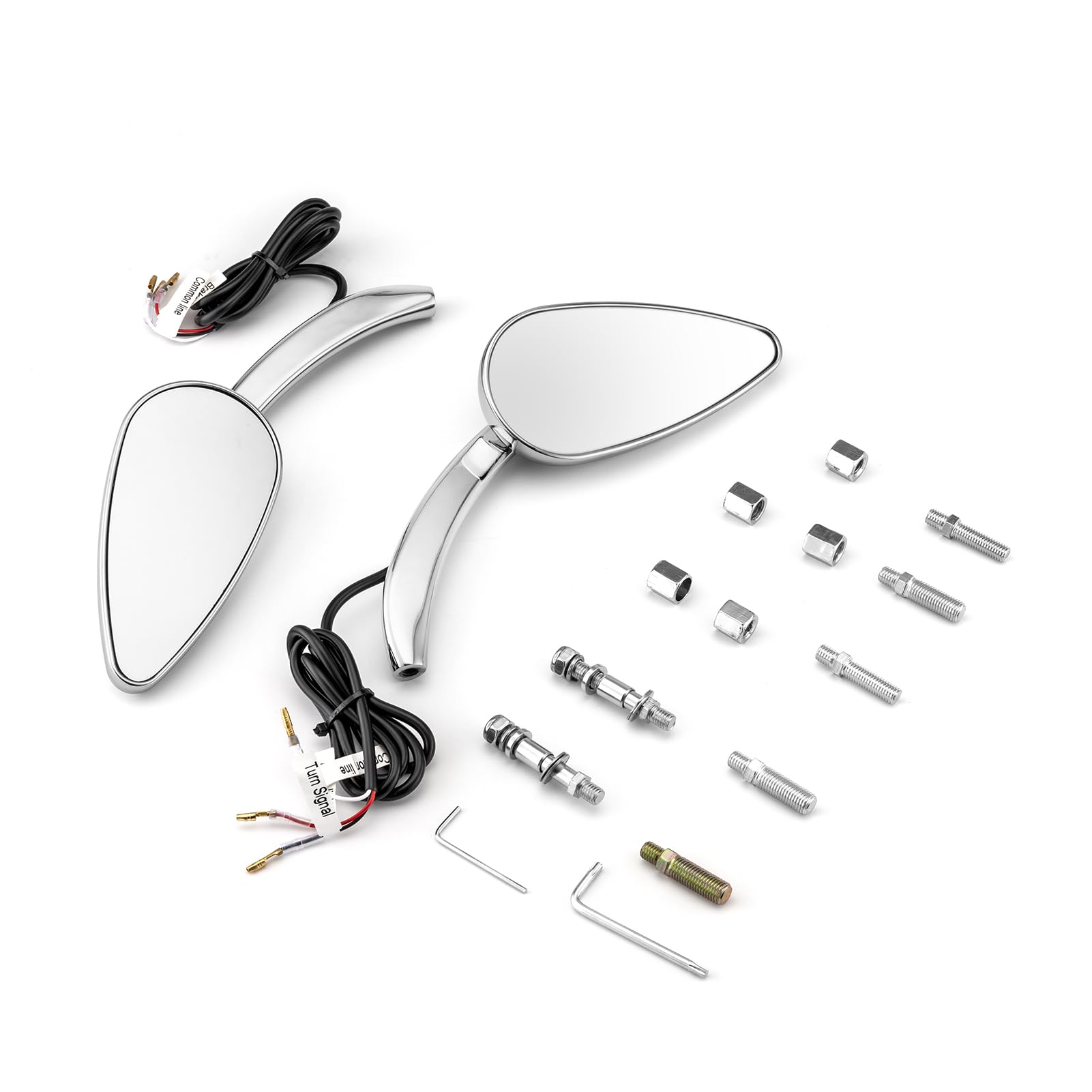 WsaysMotorcycle Mirrors with Run, Brake & Turn Signal LED Rear Mirror Teardrop Chrome Compatible with Harley Sportster Dyna Softail Touring Models