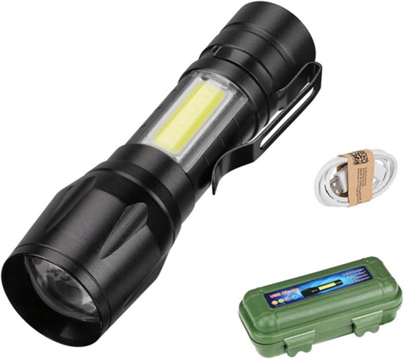 Rechargeable Handheld Flashlights Portable Mini Pocket Super Bright Flash Light Strong LED Flash Light with Side COB Work Light for Camping Hiking Home Outdoor (Black)