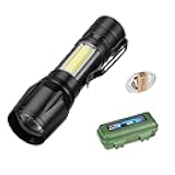 Rechargeable Handheld Flashlights Portable Mini Pocket Super Bright Flash Light Strong LED Flash Light with Side COB Work Light for Camping Hiking Home Outdoor (Black)